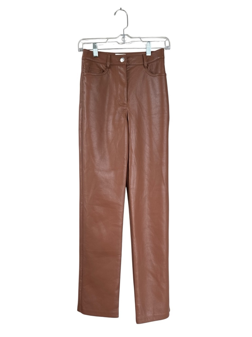 Wilfred Faux Leather Straight Leg Pants – Cognac Brown – Size 00